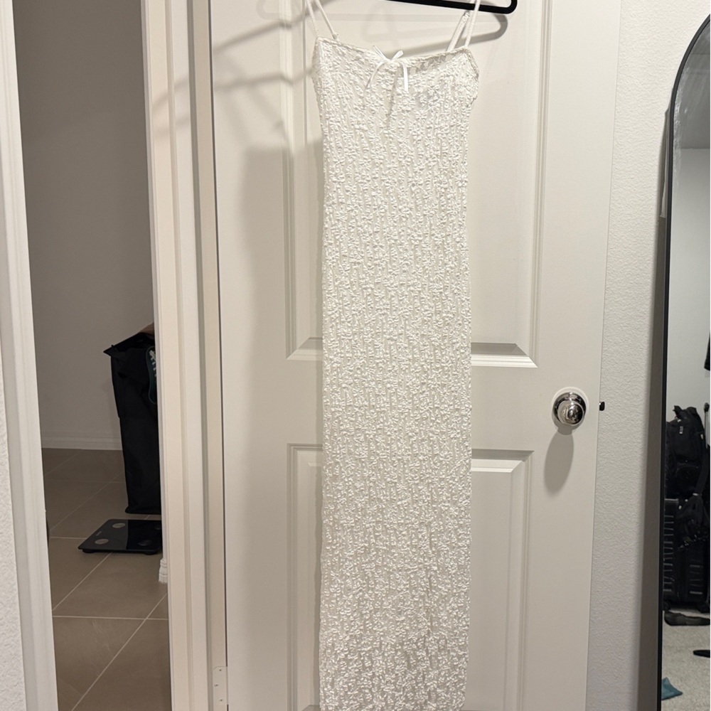 Zara White Textured Maxi Dress Bridal